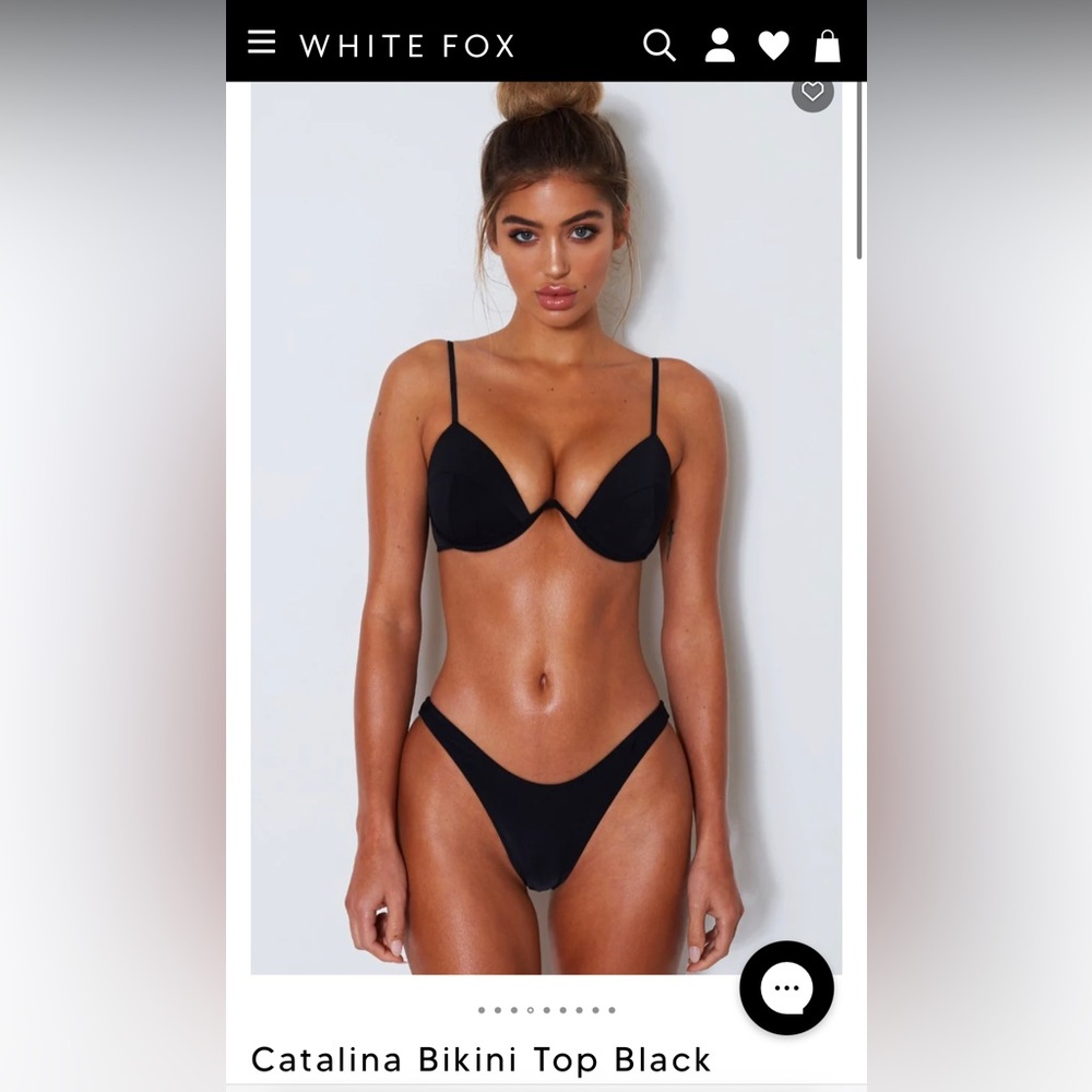 Catalina Black Small bikini top and Belmont medium bikini bottoms White Fox NWT